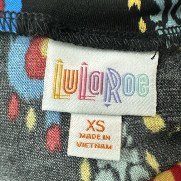 Lularoe Maxi Skirt Womens XS Black Slinky Stretch Multicolor Art Printed - Picture 6 of 11